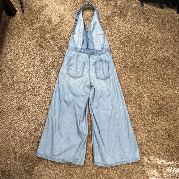 Free People We The Free Dion Jumpsuit Women Blue Denim Halter Wide Leg Boho S - Picture 2 of 15